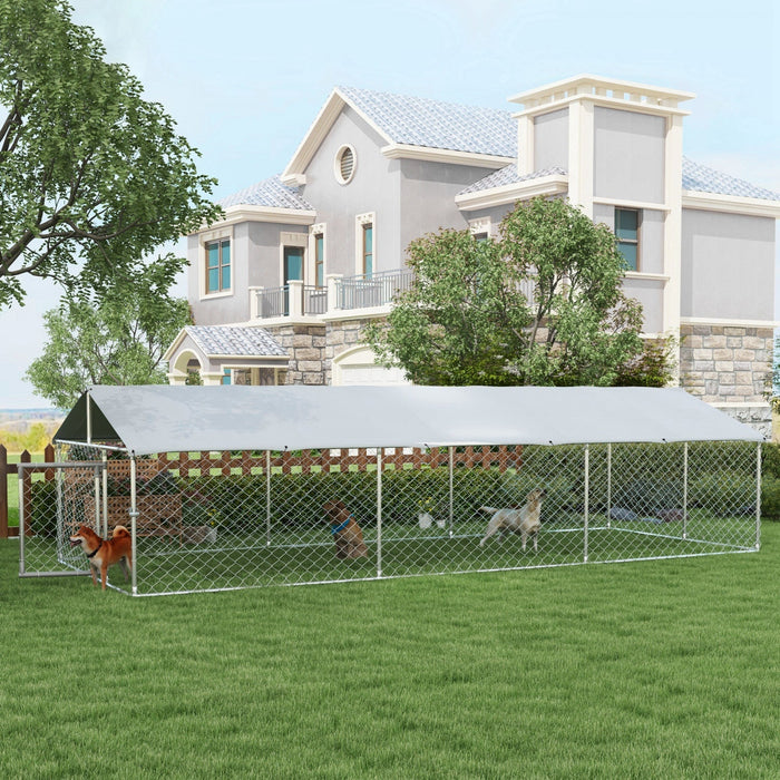 Pawhut Outdoor Dog Kennel Dog Run With Waterproof, Uv Resistant Cover For Medium And Large Sized Dog
