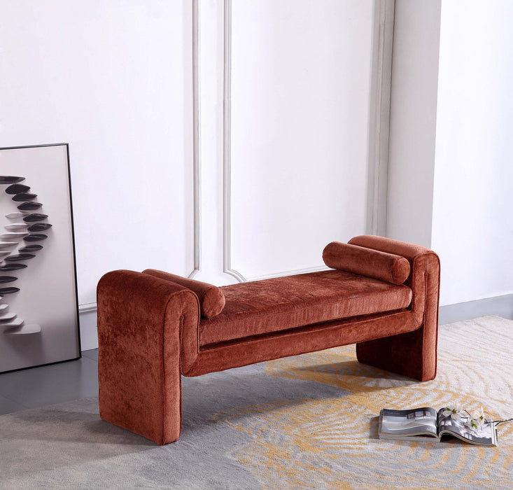 Concord Modern Glam Chenille Accent Bench in Terracotta 