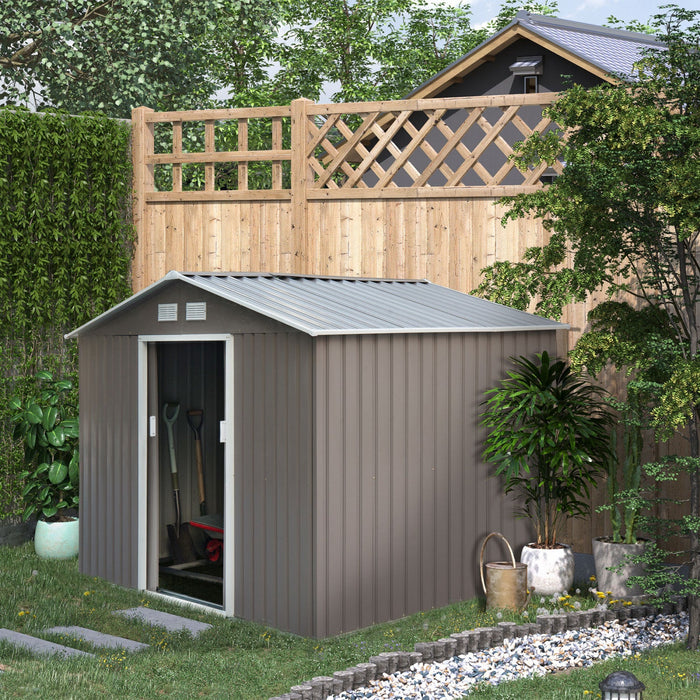Outsunny 9' X 6' Garden Storage Shed With Floor Foundation, Metal Tool Storage House With Double Doo