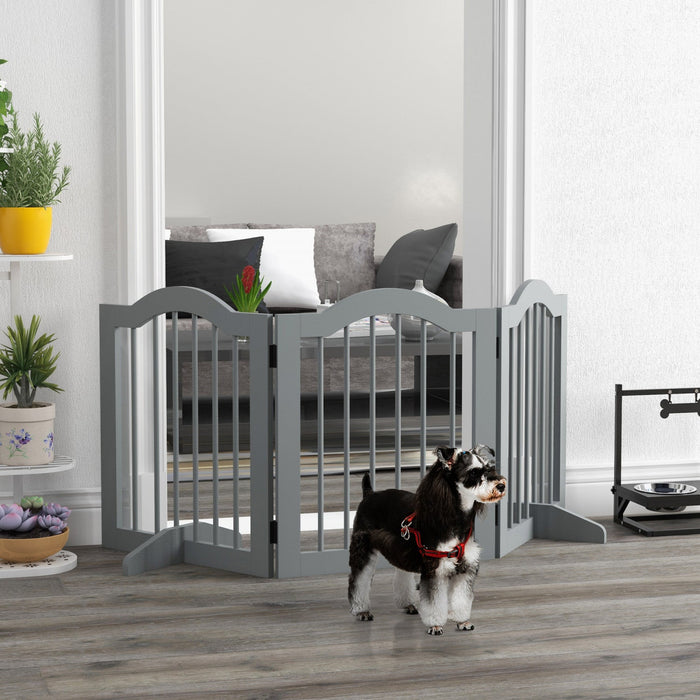 Pawhut Freestanding Pet Gate For Dogs 24\" Tall Foldable Dog Gates Indoor Wooden Barrier 3 Panels Wit