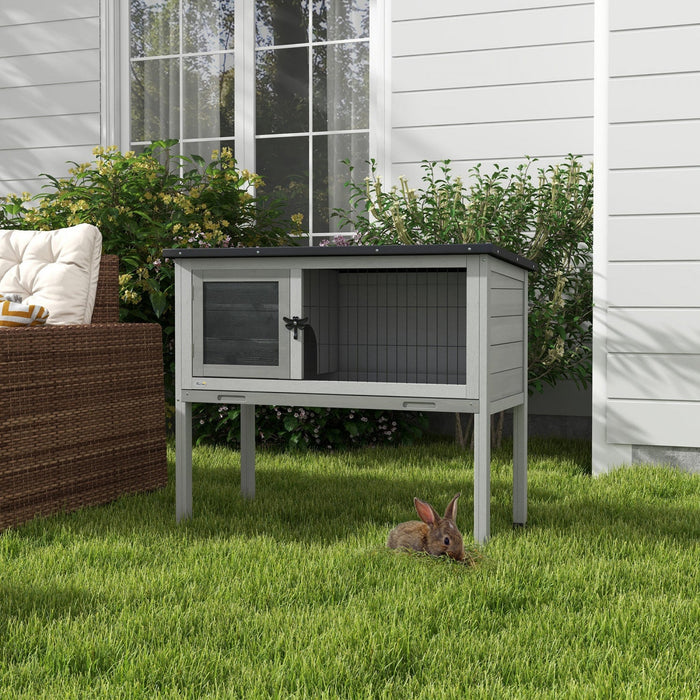 Pawhut Wooden Rabbit Hutch Bunny Small Animal House With Openable Asphalt Roof, Slide-out Tray, Indoor/outdoor, Grey