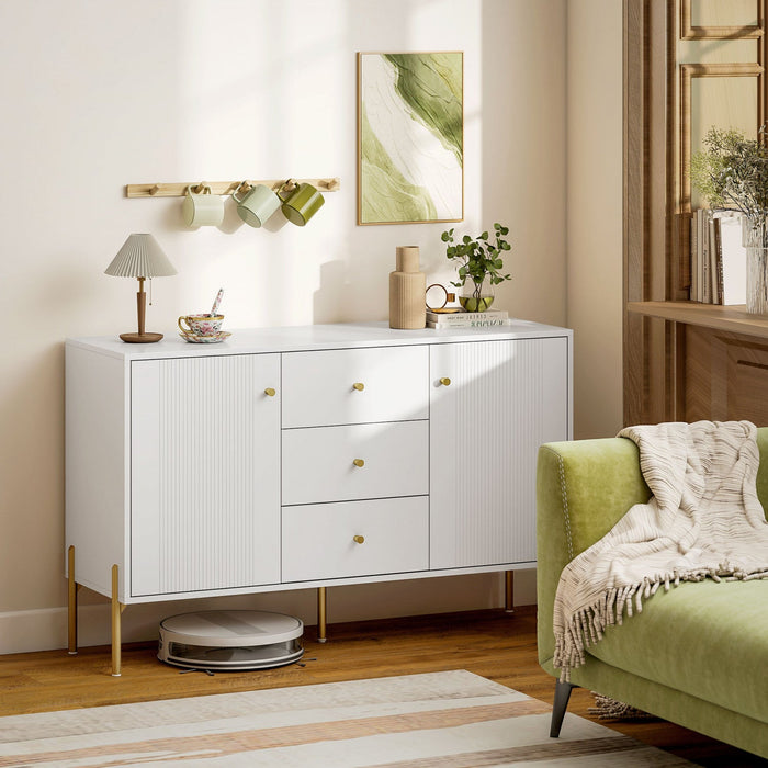 HOMCOM 47" Buffet Cabinet with 3 Drawers and 2 Doors Modern Sideboard White