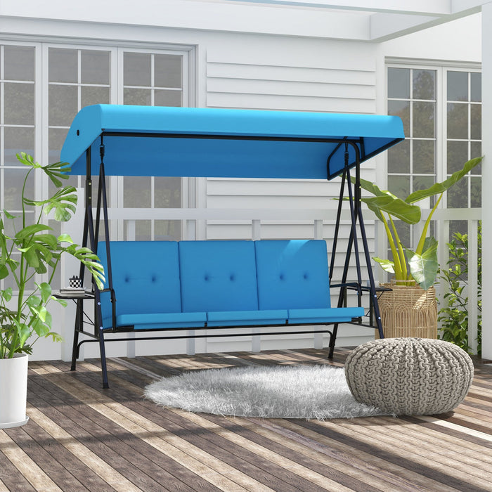 Outsunny 3-seat Patio Swing Chair With Adjustable Canopy And Side Tray