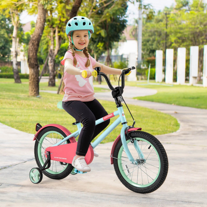 Costway 16" Kids Bike With Adjustable Saddle Handlebar Removable Training Wheels Handbrake Red