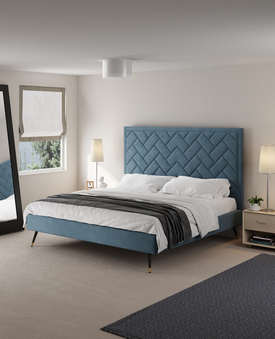 Crosby Modern Upholstered Velvet King Bed in Blue 