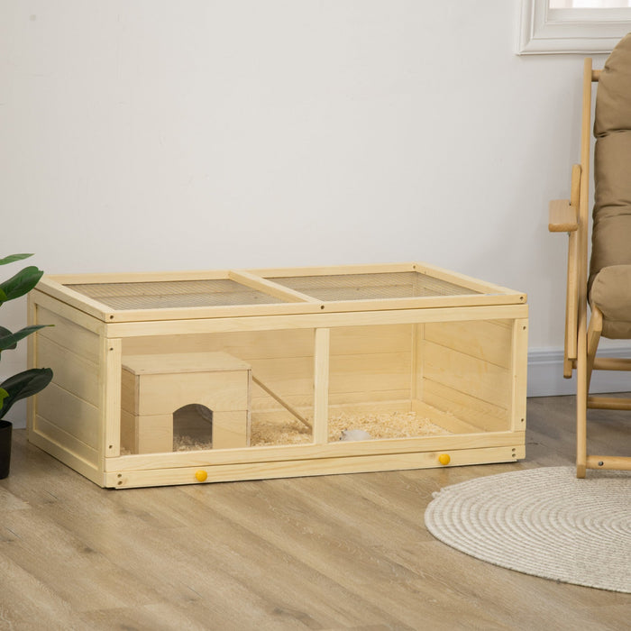 Pawhut Wooden Hamster Cage, Small Animals Kit Hutch, Exercise Play House For Dwarf Hamsters, Gerbils
