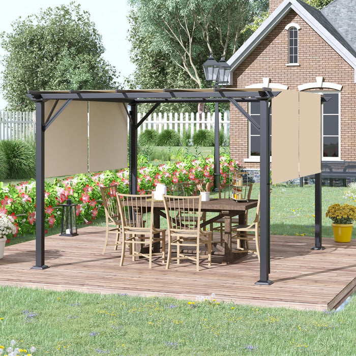Outsunny 10' X 12' Retractable Pergola Canopy, Outdoor Gazebo With Sun Shade Canopy And Steel Frame,