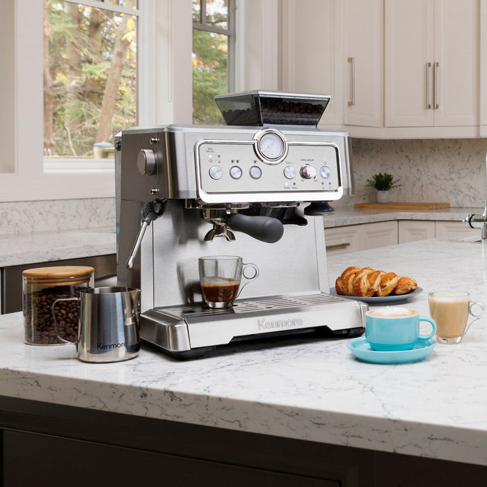 Kenmore Espresso Machine Stainless Steel Manual Tamp Coffee Maker - KKCMEMT