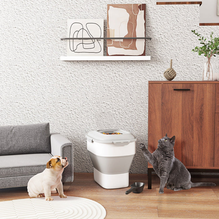 Pawhut Dog Food Storage Container, 11-55lb Collapsible Foldable Pet Cat Dog Food Storage Bin With Ai