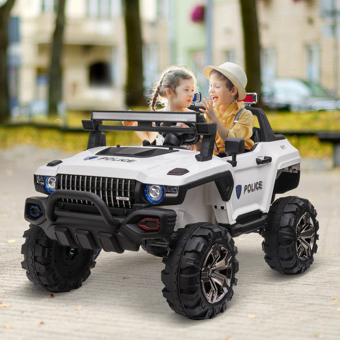 Aosom 2-seater Kids Powered Ride-On Cars, 12v Remote Control Police Truck Electric Car For Kids With