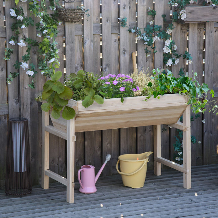 Outsunny 43\" X 24\" Raised Garden Bed, Wooden Elevated Planter Box With Non-woven Fabric For Vegetabl