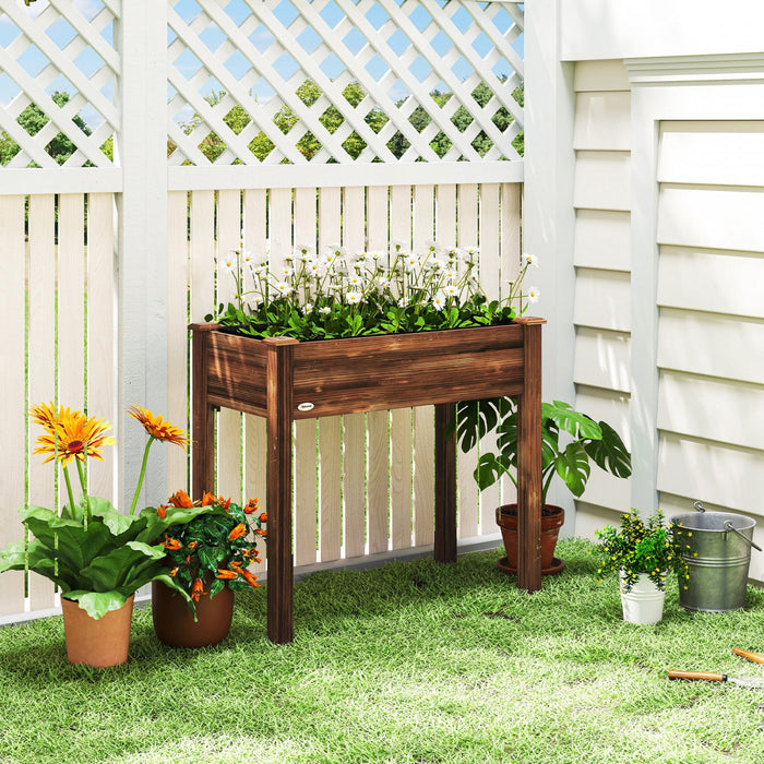 Outsunny 34"x18"x30" Elevated Planter Box, Wooden Patio Raised Garden Bed