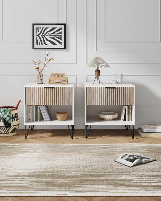 Dumbo Modern 20\" Fluted Nightstand in Rustic Gray and White (1-Drawer) - Set of 2 