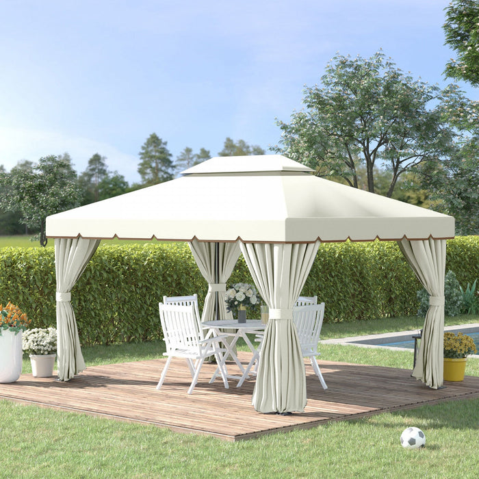 Outsunny 13' X 10' Outdoor Patio Gazebo Canopy With 2-tier Polyester Roof, Vented Mesh Sidewall & St