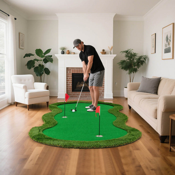 Costway 5 X 10 Ft Professional Golf Practice Mat With 3 Holes And Golf Balls For Home