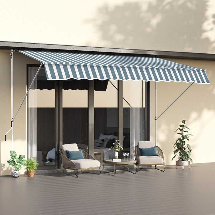Outsunny 10x5ft Manual Retractable Awning, Patio Sun Shade Canopy Shelter With 5.6-9.2ft Support Pol