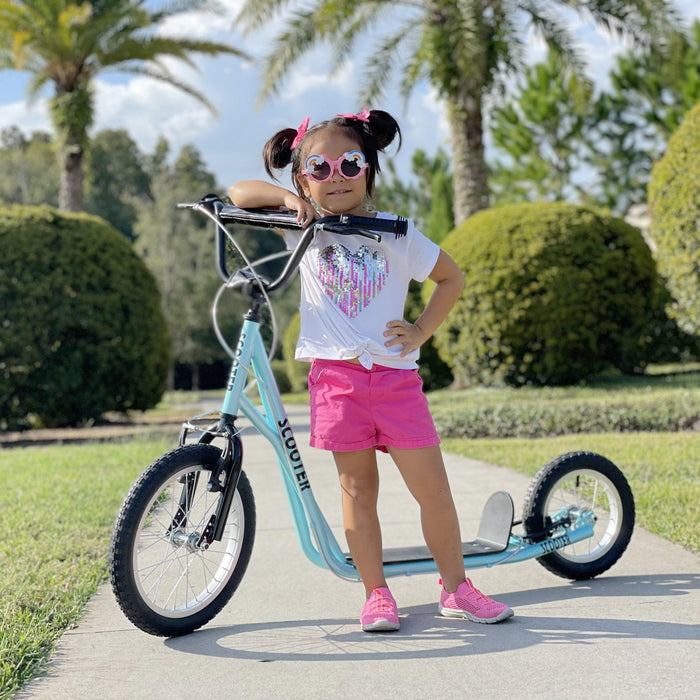 Aosom Youth Kick Scooter With Adjustable Handlebar And 16'' Inflatable Rubber Wheel For Kids And Tee