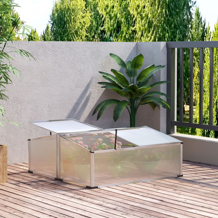 Outsunny Aluminium Cold Frame Greenhouse Kit Raised Plants Bed Protection With Independent Opening T