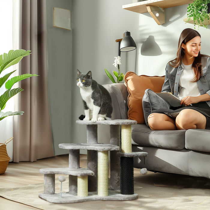 Pawhut 20\" Cat Tree, 2 In 1 Cat Tower 3 Steps Pet Stairs With Scratching Posts, Tickling Post, Toy B