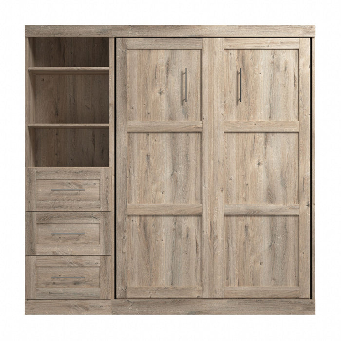 Bestar Pur Full Murphy Unit with Drawers 84-Inch Wall Bed - Rustic Brown