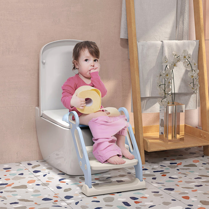 Qaba Potty Training Toilet Seat With Step Stool Ladder, Children Toilet Training Seat Chair With Sof