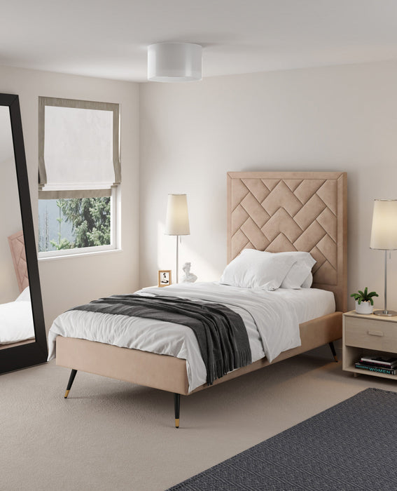 Crosby Modern Upholstered Velvet Twin Bed in Nude 