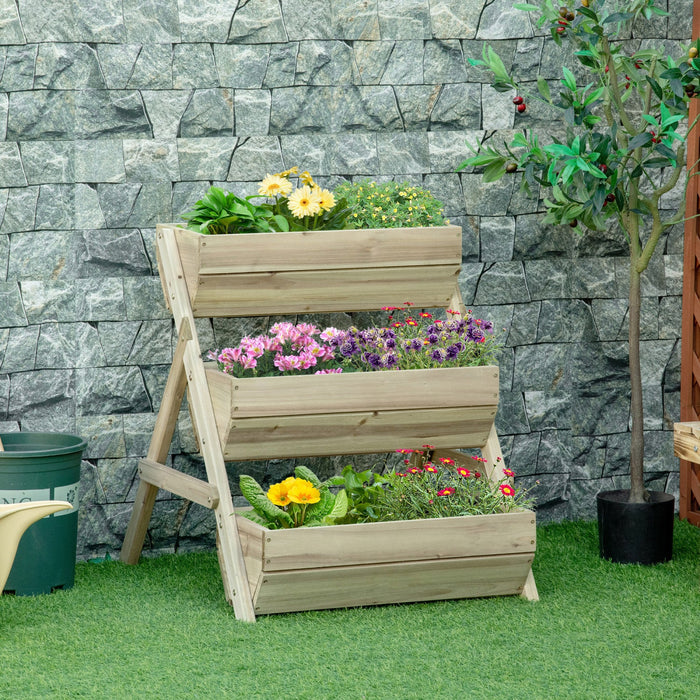 Outsunny 3 Tier Raised Garden Bed, Vertical Wooden Elevated Planter Box Kit For Flowers, Vegetables,