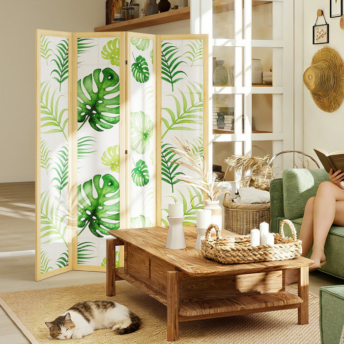HOMCOM 4 Panel Folding Privacy Screen, Boho Room Divider for Living Room