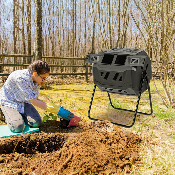 Costway Tumbling Composter 40 Gallon Garden Rotating Compost Bin W/dual Chamber