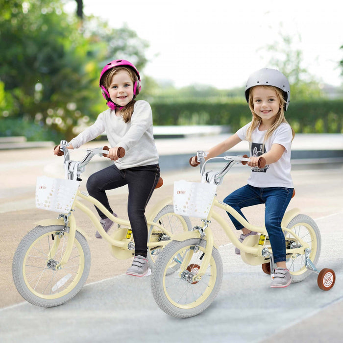 Prorider 14" Kid's Bike With Removable Training Wheels & Basket For 3-5 Years Old Beige