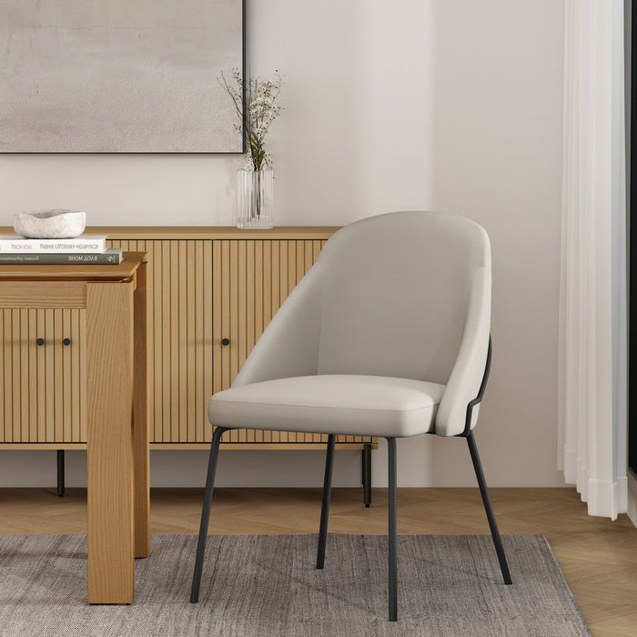 Gracie Modern Metal Vegan Leather Dining Chair in Stone Gray and Black 