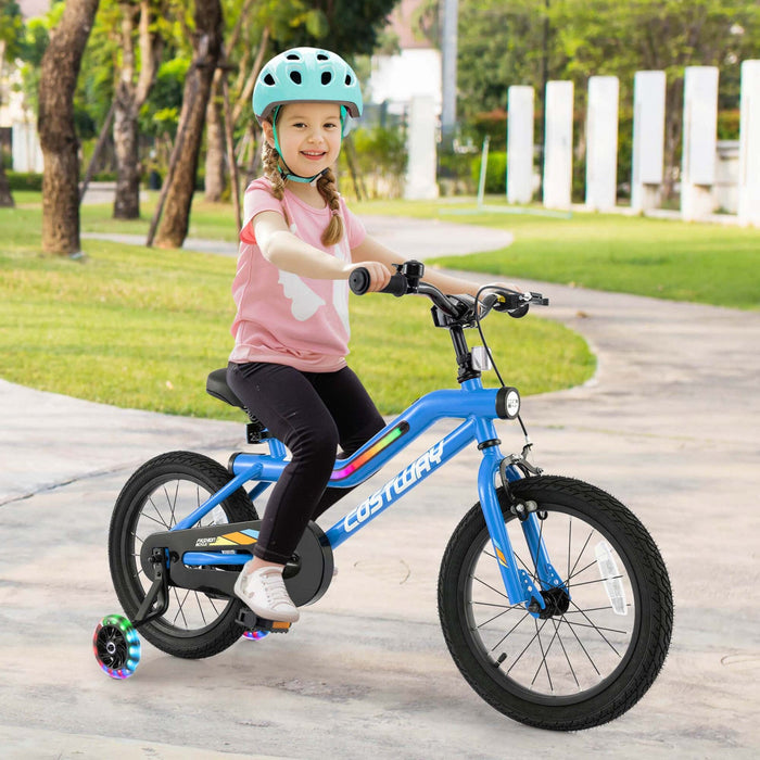 Costway 16" Led Lighted Kids Bike With Adjustable Seat Coaster Brake Training Wheels Blue