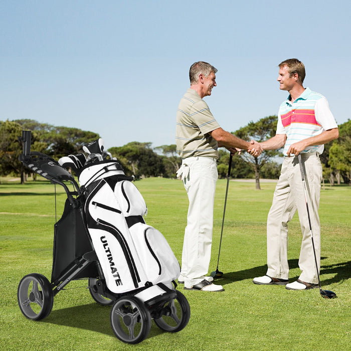 Goplus Folding 4 Wheels Golf Push Cart W/bag Scoreboard Adjustable Handle Gray