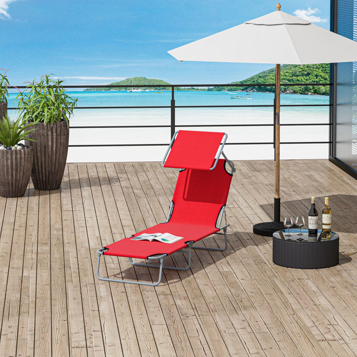 Outsunny Outdoor Lounge Chair, Adjustable Folding Chaise Lounge, Red
