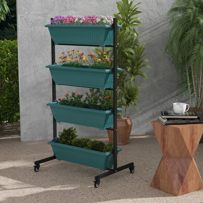 Outsunny 4-tier Vertical Raised Garden Bed With 4 Planter Boxes, Wheels, Outdoor Plant Stand Grow Co