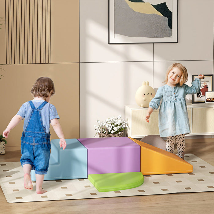 Qaba 4 Pieces Soft Play Foam Climbing Blocks, Indoor Modular Kids Play Toys, Lightweight Interactive