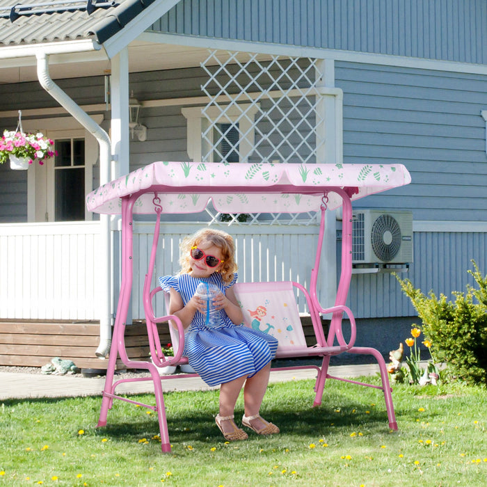 Outsunny 2-seat Kids Porch Swing Chair, Children Outdoor Patio Furniture Lounge Chair For Garden, Wi
