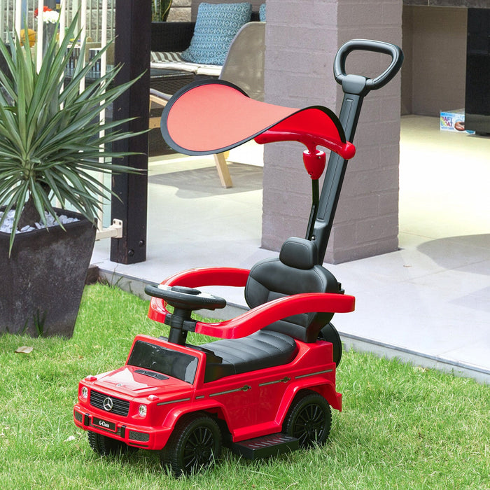 Aosom Mercedes-benz G350 Licensed Push Car, 3-in-1 Toddler Car Stroller Sliding Car, Baby Walker Foot To Floor Slider With Horn, Steering, Foot Rest, Seat Storage, Red