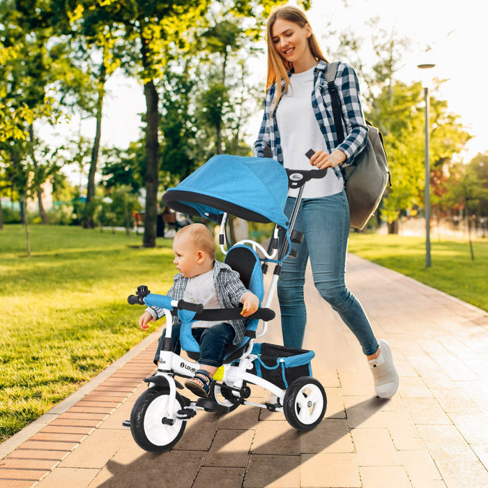 Qaba Toddler Tricycle, 6 In 1 Baby Bike Stroller With Foldable Canopy, Storage Basket, 5-point Safet