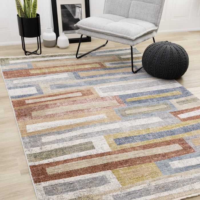 Macey Modern Grey Blue Red Sophisticated Area Rug - 5'3\" x 7'10\"