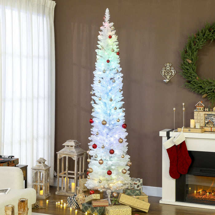 HOMCOM 7.5ft Christmas Tree with DIY Synchronized LEDs, Xmas Tree, White