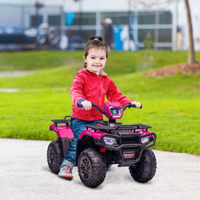 Aosom 12v Kids Atv Quad, 4 Wheeler Battery Powered Ride-On Electric Vehicle With Music Mp3, Headligh