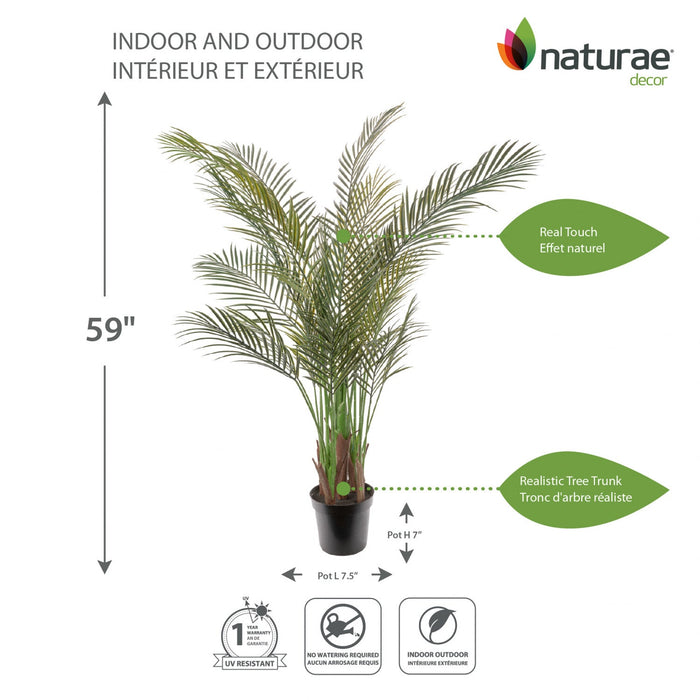 Artificial 59\" Areca Palm Indoor & Outdoor In Black Pot 