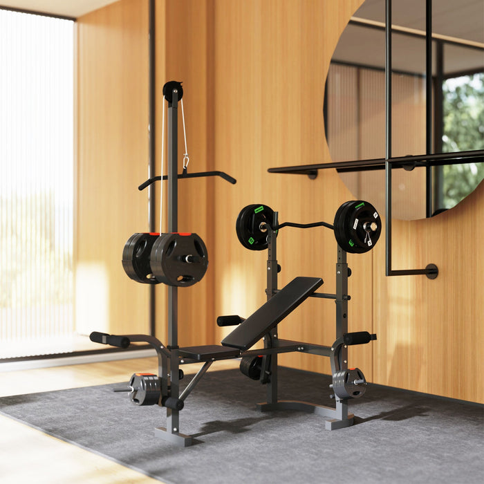 Soozier Multi-exercise Incline Or Flat Weight Bench With Bench Press Rack
