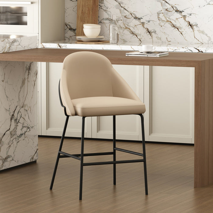 Gracie Modern Metal Upholstered Counter Stool in Tan and Black Bar Stool 