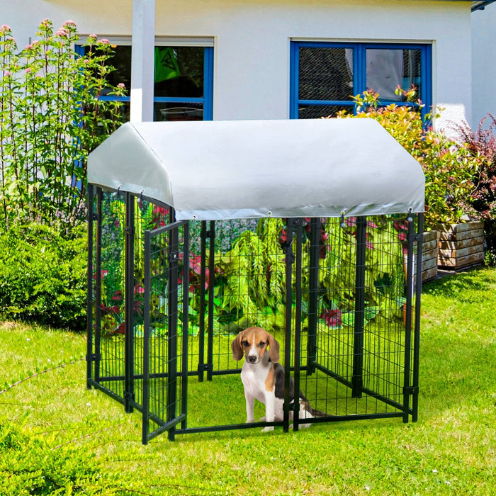 Pawhut 4' X 4' X 4.5' Large Outdoor Dog Kennel Steel Fence With Uv-resistant Oxford Cloth Roof & Sec