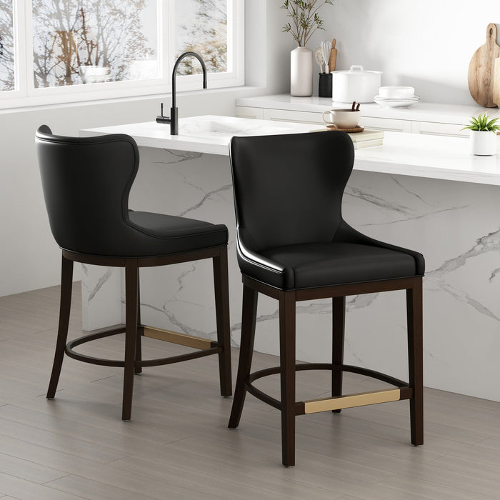 Blair Modern Wood Upholstered Counter Stool in Black - Set of 2 Bar Stool 