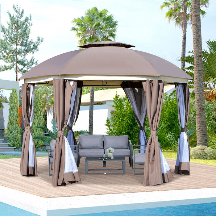 Outsunny 12' X 12' Round Outdoor Gazebo, Patio Double Soft Top Gazebo Canopy Shelter With Zipper Net