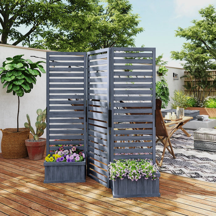 Outsunny Outdoor Privacy Screen With 4 Raised Beds And Drainage Holes