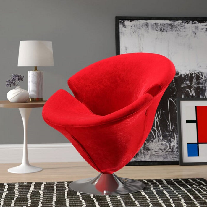 Tulip Modern Velvet Swivel Lounge Chair in Red - Set of 2 